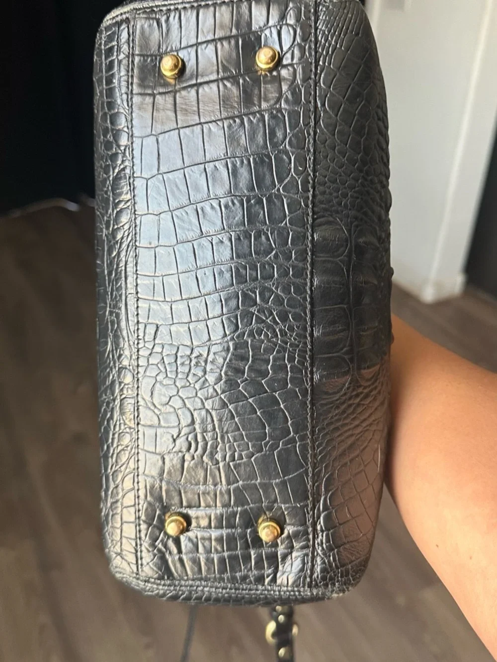 Brahmin Mini Arno Black Melbourne Croc-Embossed Leather Satchel - Picture 9 of 12